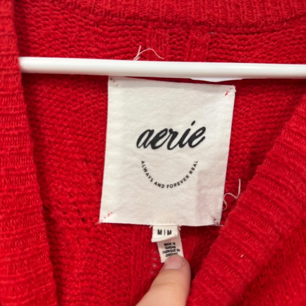 Aerie Womens‎ Red Cable Knit Crewneck Sweater Long Sleeve Pullover Size M